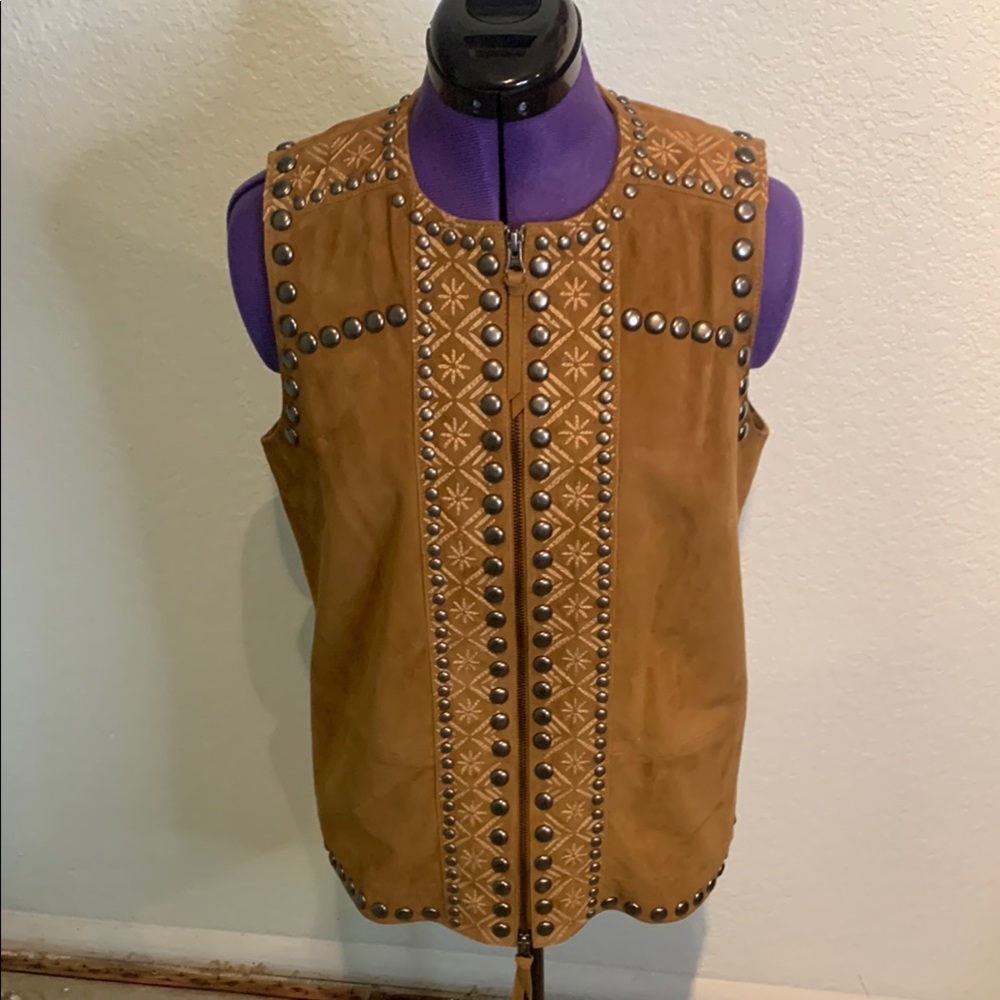 Brown Suede Embellished Vest